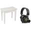 Kinsman KPB01 Piano Bench White and HP-PMH20 Professional Monitoring Headphones Front View