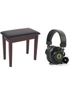 Kinsman KPB01BRN Piano Bench Rosewood and HP-PMH20 Professional Monitoring Headphones