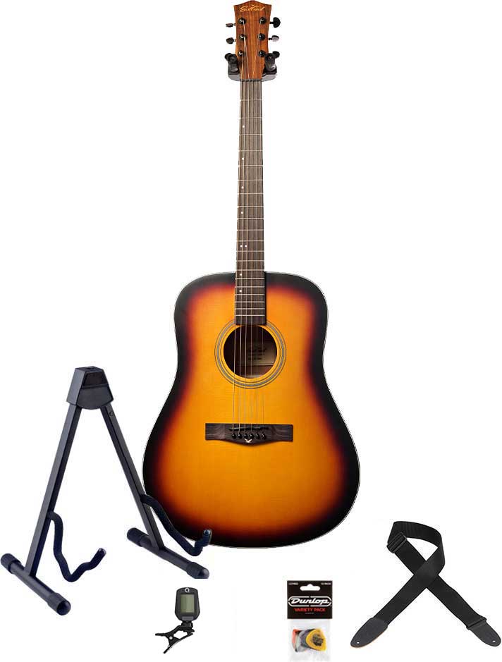 EastCoast D1-DSB Satin Dark Sunburst Acoustic Pack