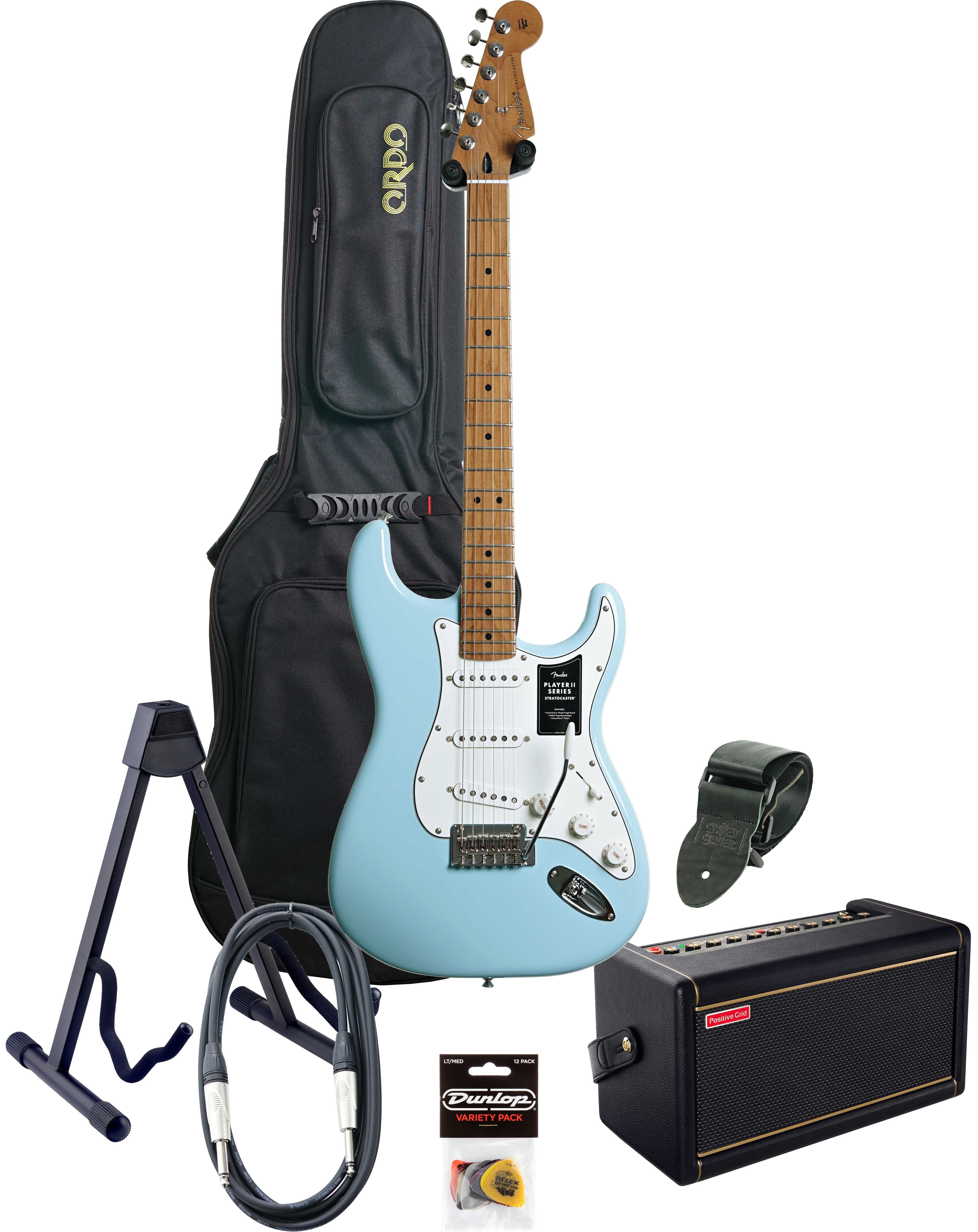 Fender Player II Roasted Stratocaster & Spark 2 Pack Sonic Blue