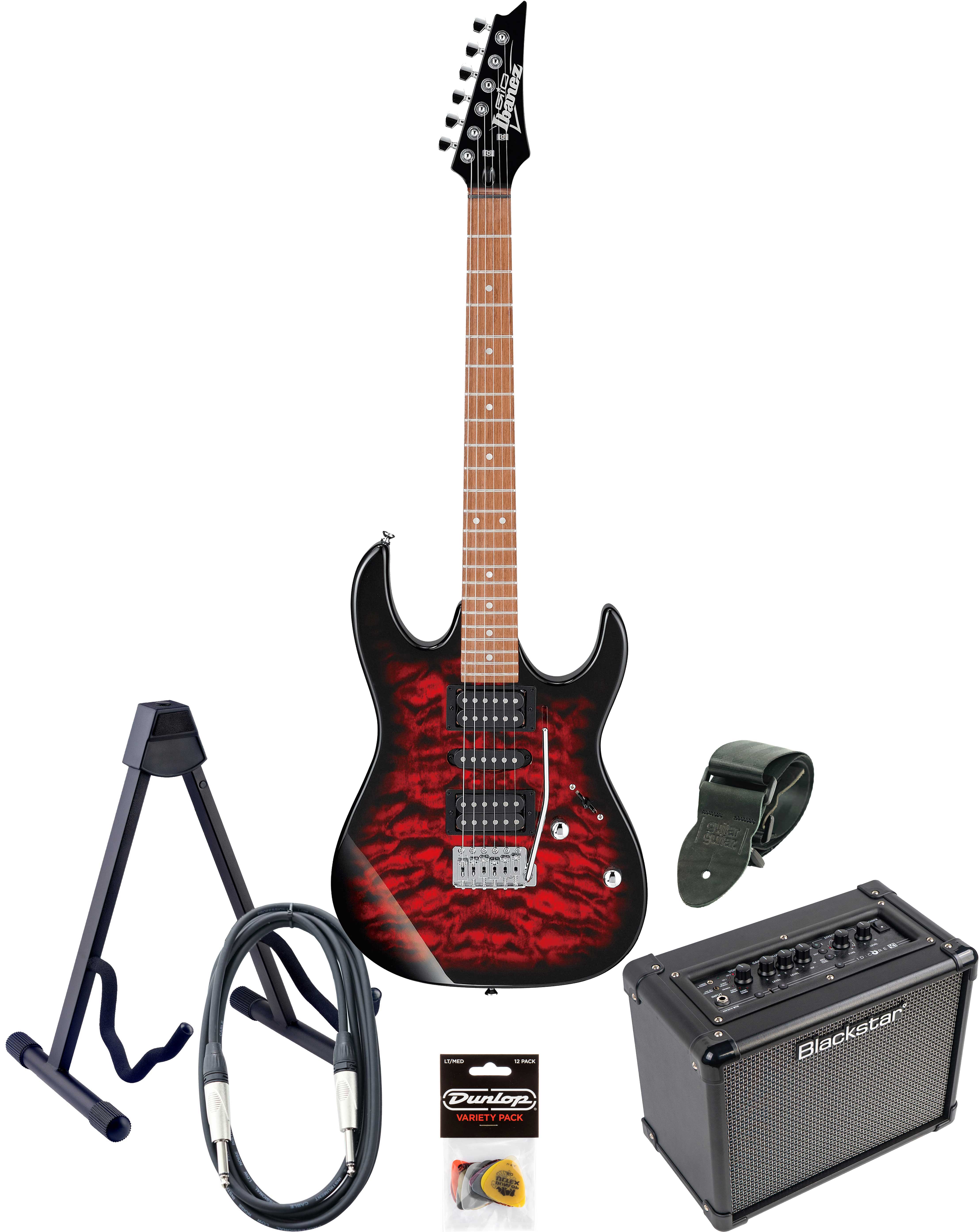 Ibanez Gio GRX70QA & ID Core Pack Transparent Red Burst
