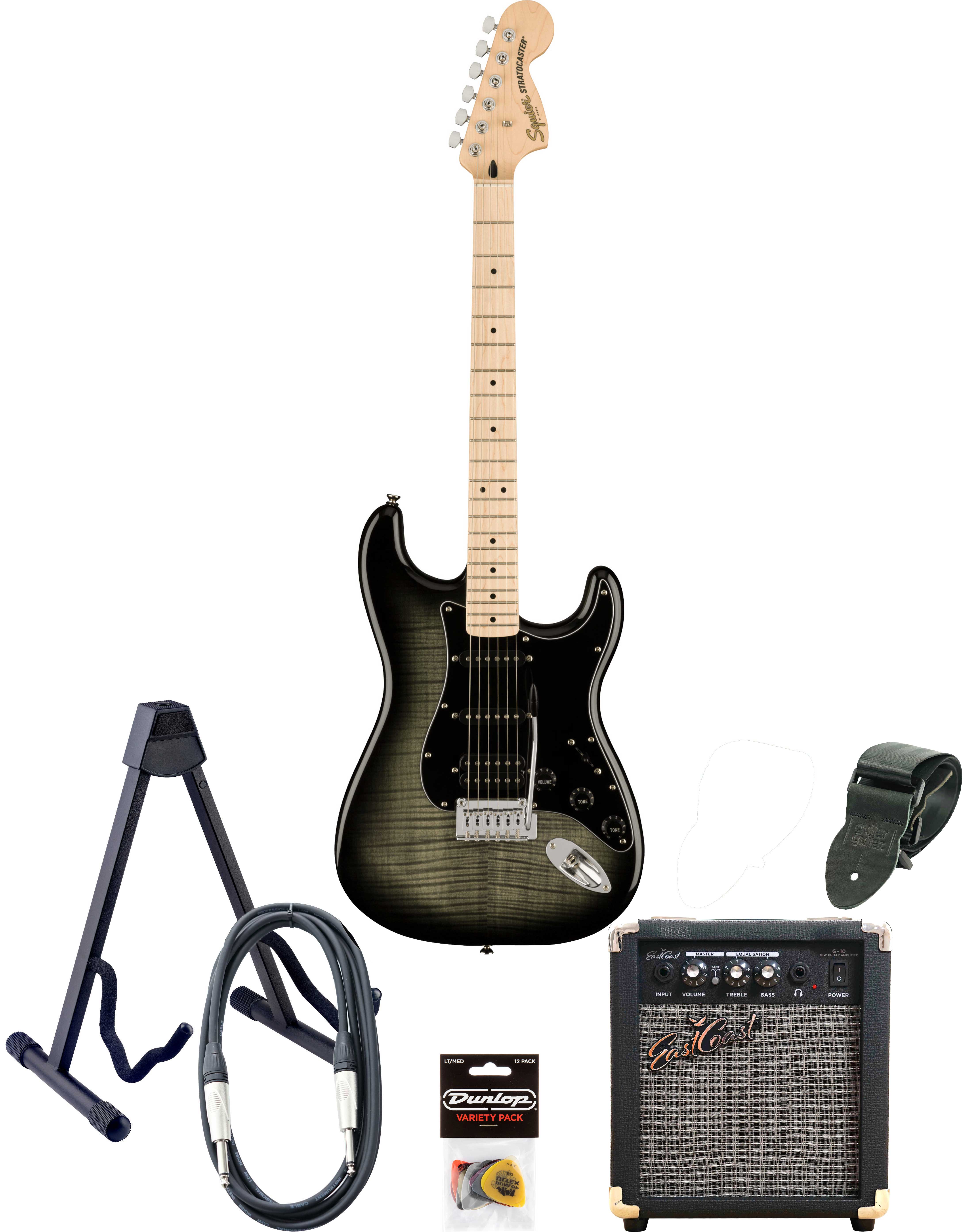 Squier Affinity Stratocaster HSS & EastCoast G10 Pack Black Burst