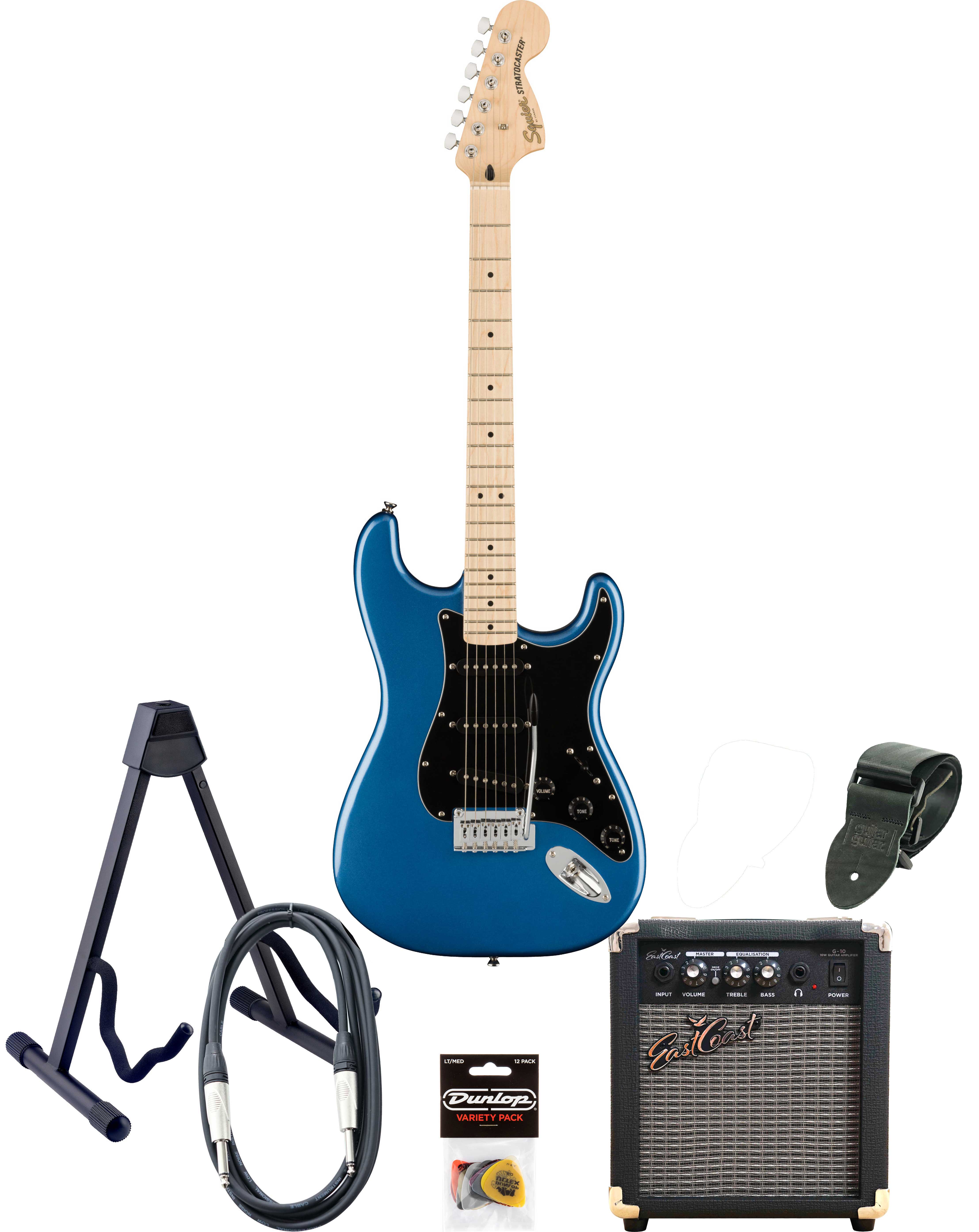 Squier Affinity Stratocaster & EastCoast G10 Pack Lake Placid Blue