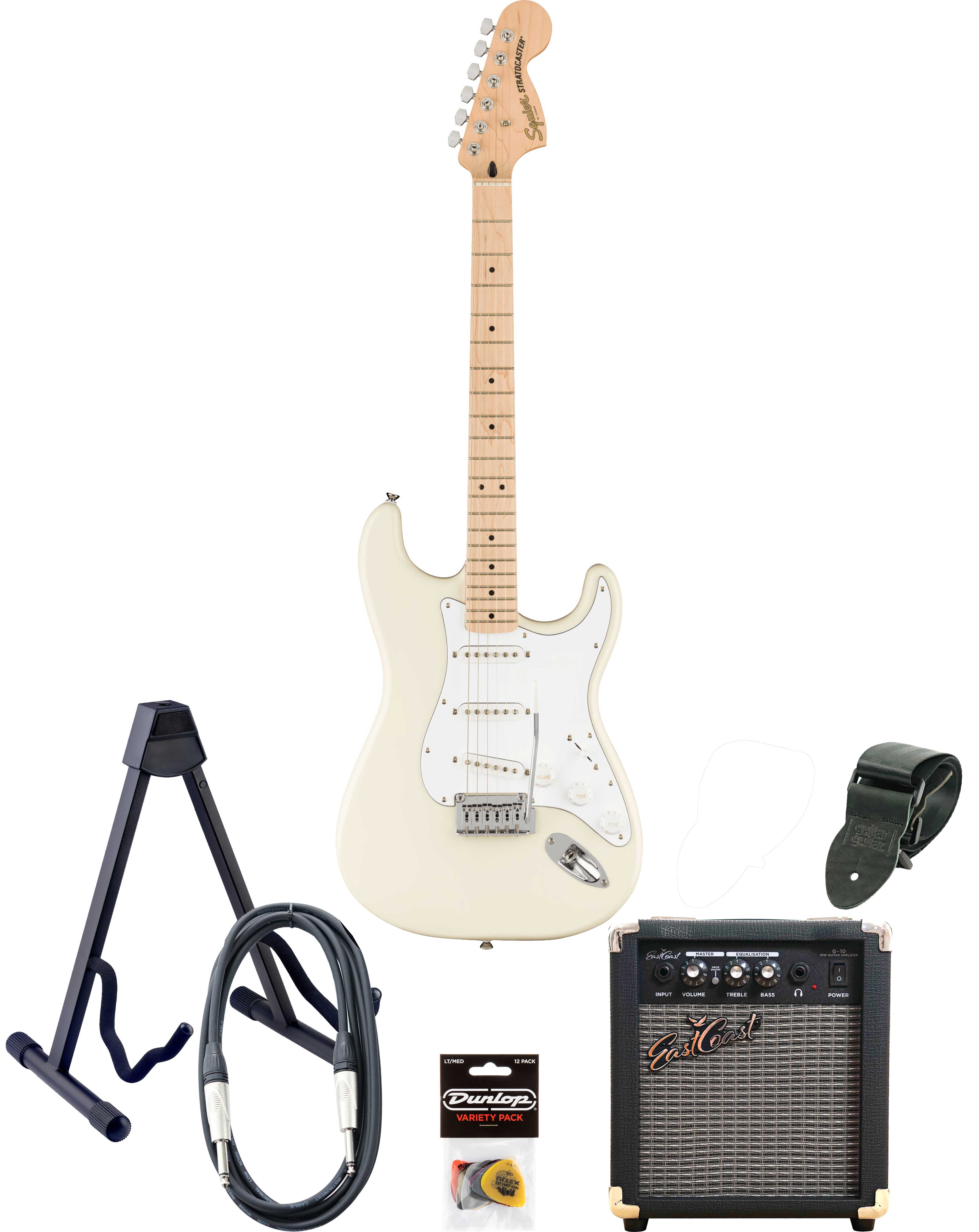 Squier Affinity Stratocaster & EastCoast G10 Pack Olympic White
