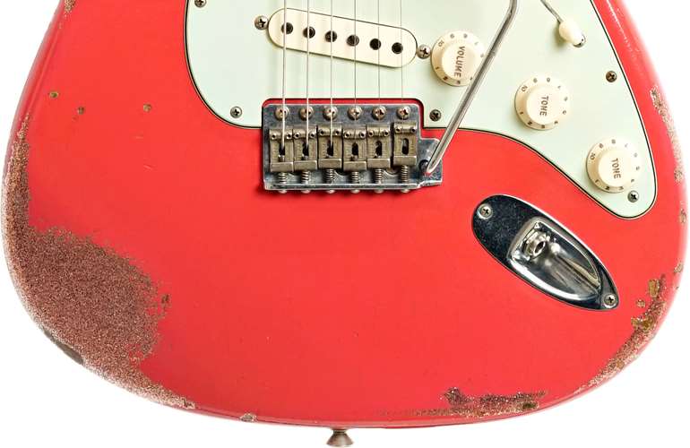 Fender Custom Shop 2015 '61 Stratocaster Slab Board Heavy Relic Faded Fiesta Red Over Champagne Sparkle (Pre-Owned) Fender Custom Shop 2015 '61 Stratocaster Slab Board Heavy Relic Faded Fiesta Red Over Champagne Sparkle (Pre-Owned)