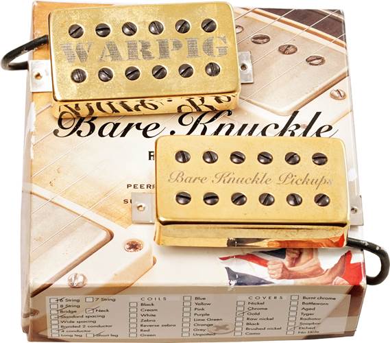 Bare Knuckle Warpig Calibrated Humbucker Set 4 Conductor Standard Spacing Short Leg Alnico V Gold Covered WARPIG and BKP etched (Pre-Owned)