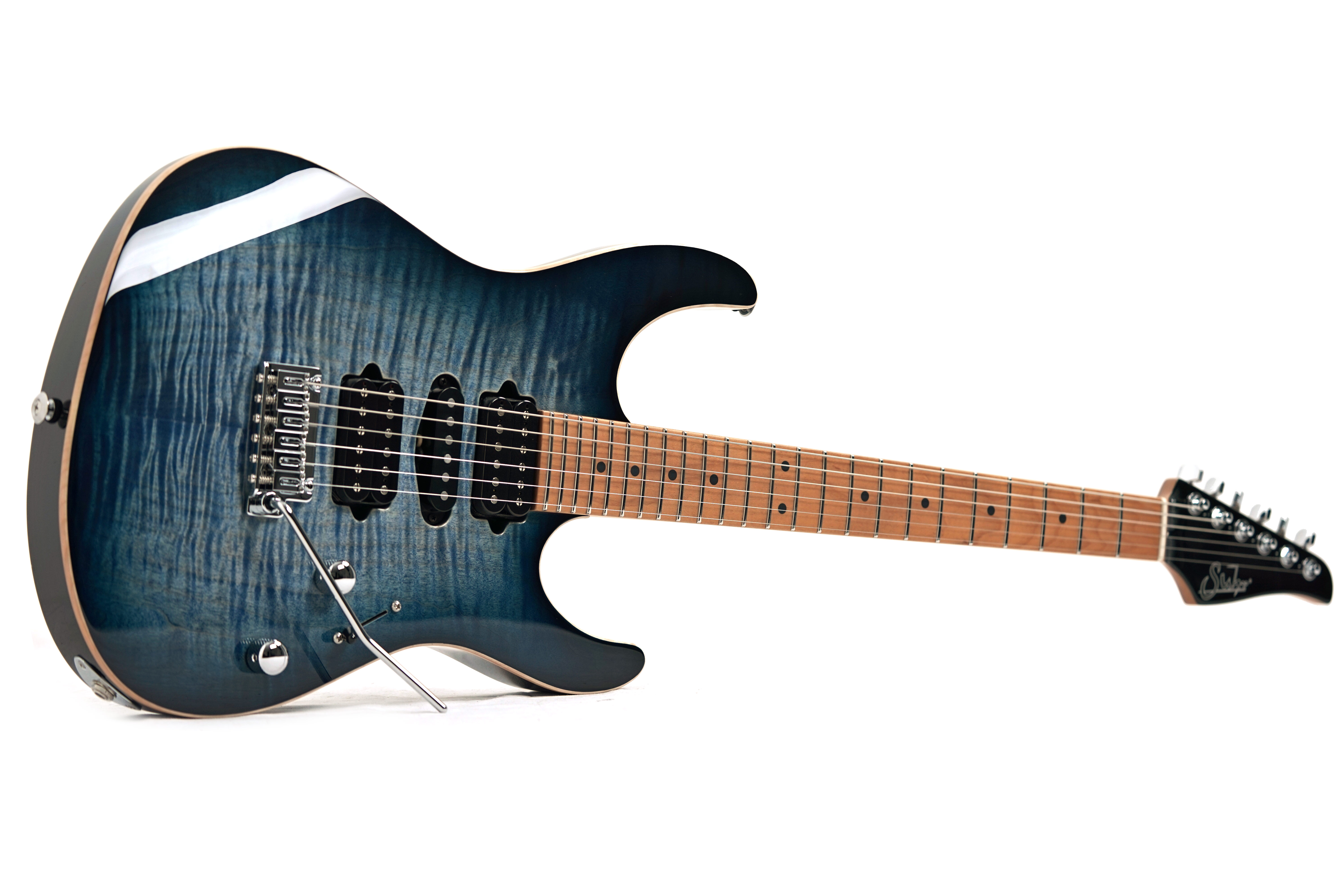 Suhr Modern Plus Faded Trans Whale Blue Burst HSH Roasted Maple Fingerboard #93144