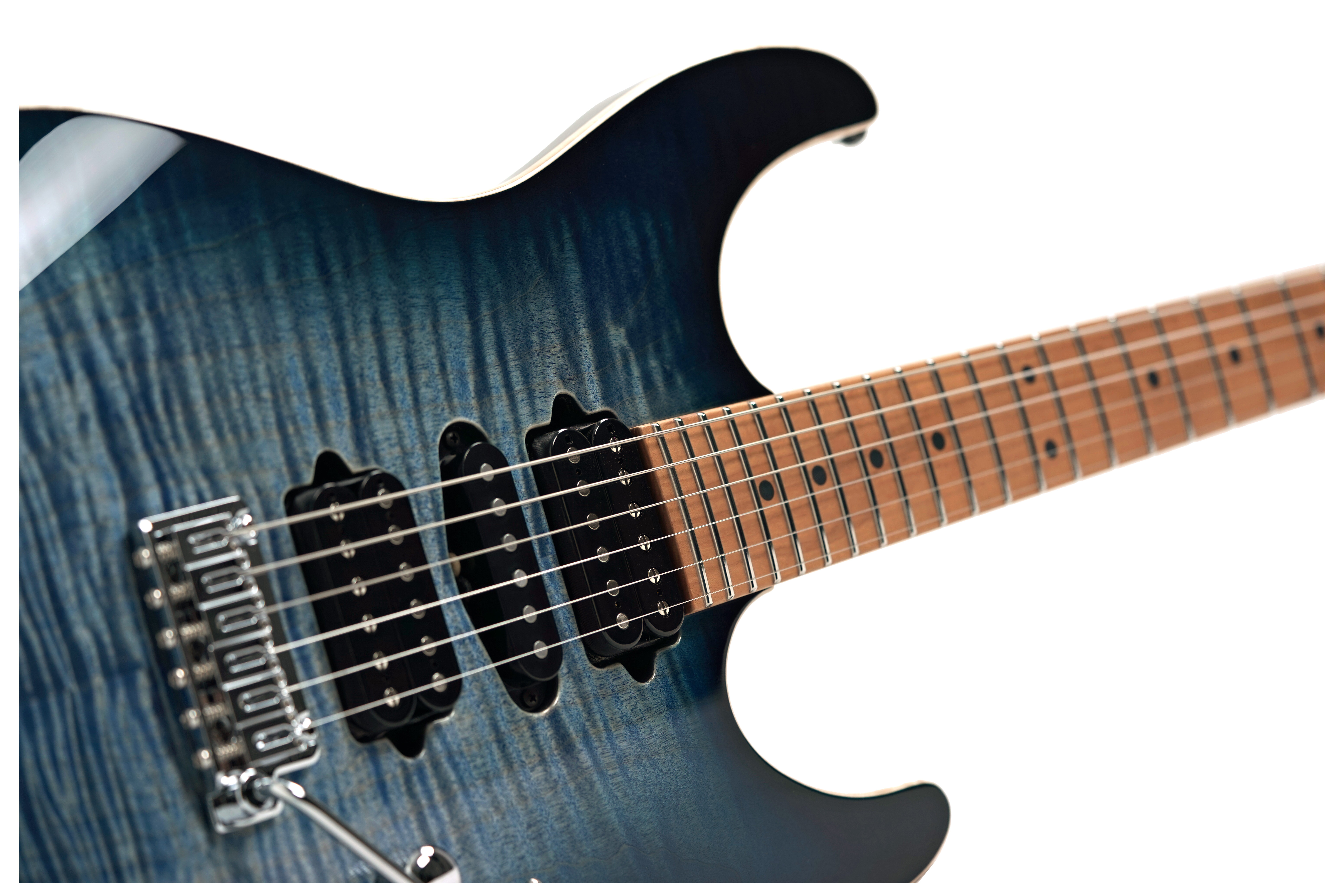 Suhr Modern Plus Faded Trans Whale Blue Burst HSH Roasted Maple Fingerboard #93144