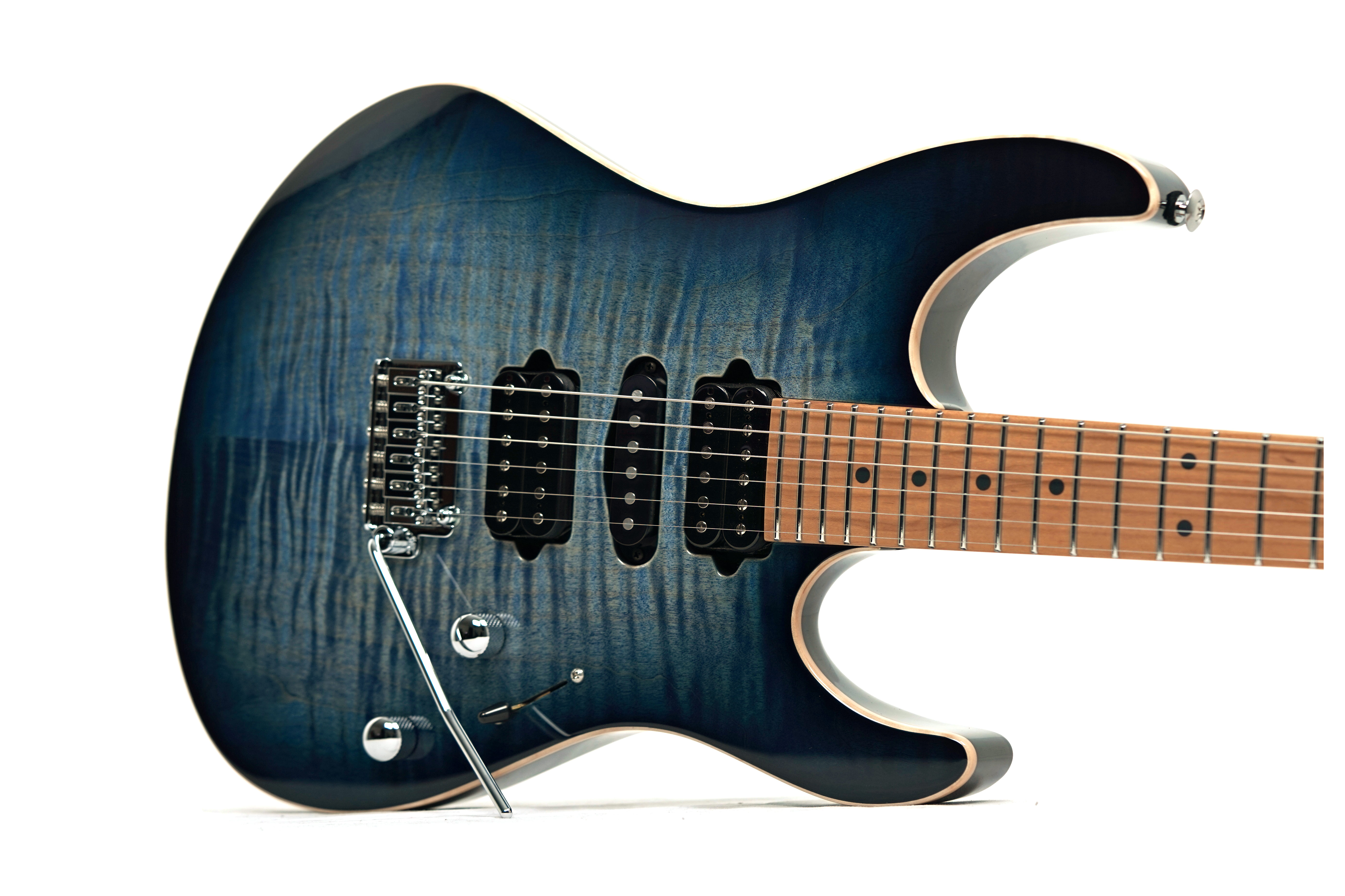 Suhr Modern Plus Faded Trans Whale Blue Burst HSH Roasted Maple Fingerboard #93144