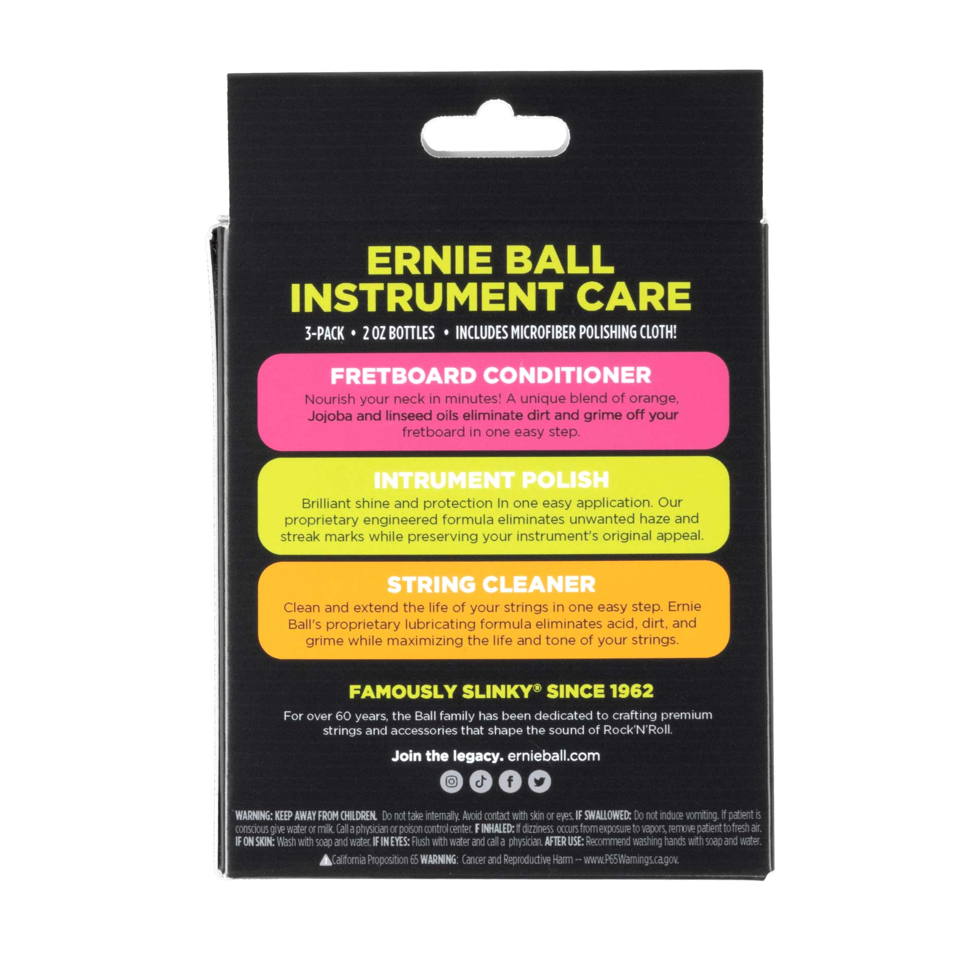 Ernie Ball Instrument Care 3 Pack with Microfiber Polish Cloth