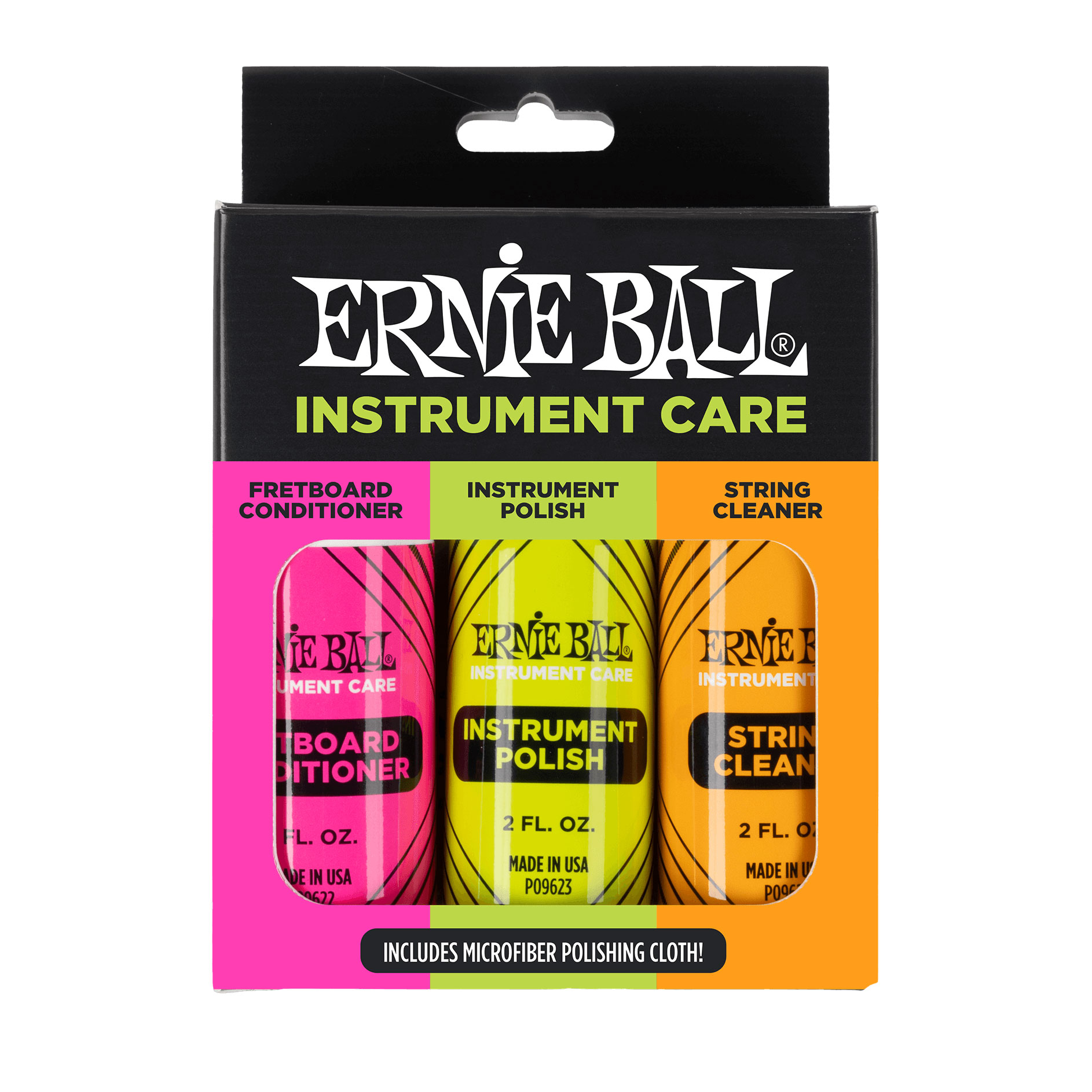 Ernie Ball Instrument Care 3 Pack with Microfiber Polish Cloth