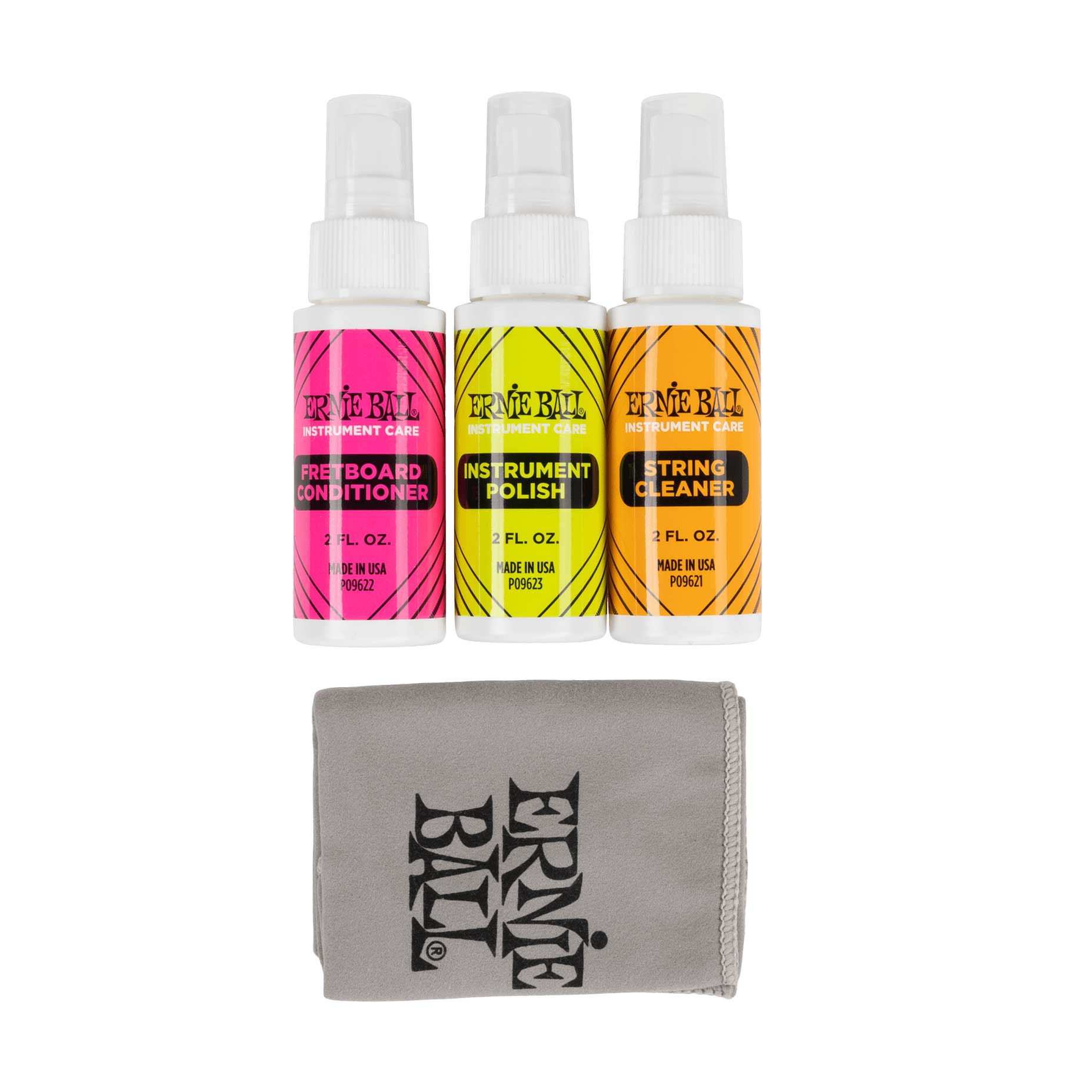 Ernie Ball Instrument Care 3 Pack with Microfiber Polish Cloth