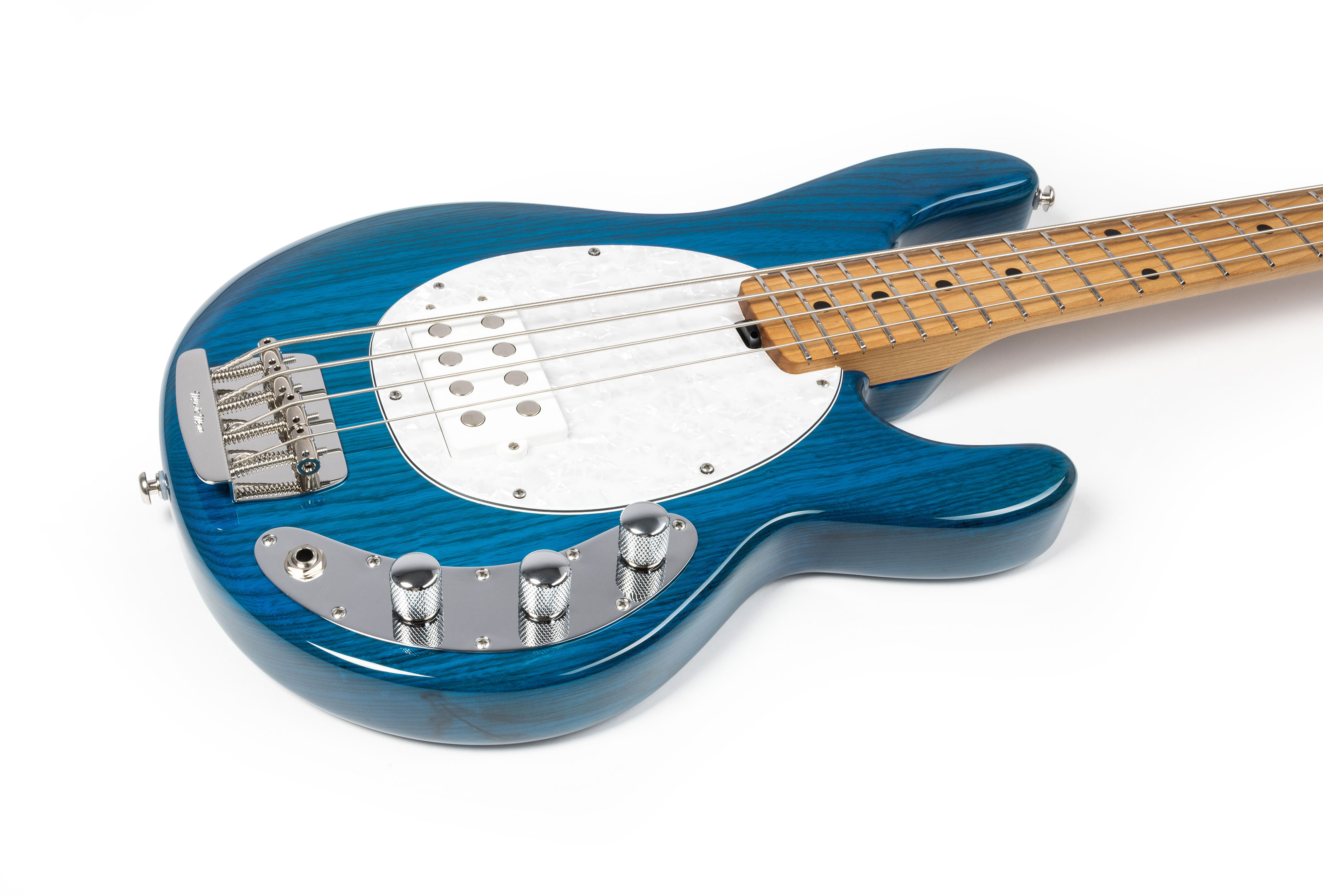 Music Man Short Scale Stingray Translucent Blue Maple Fingerboard