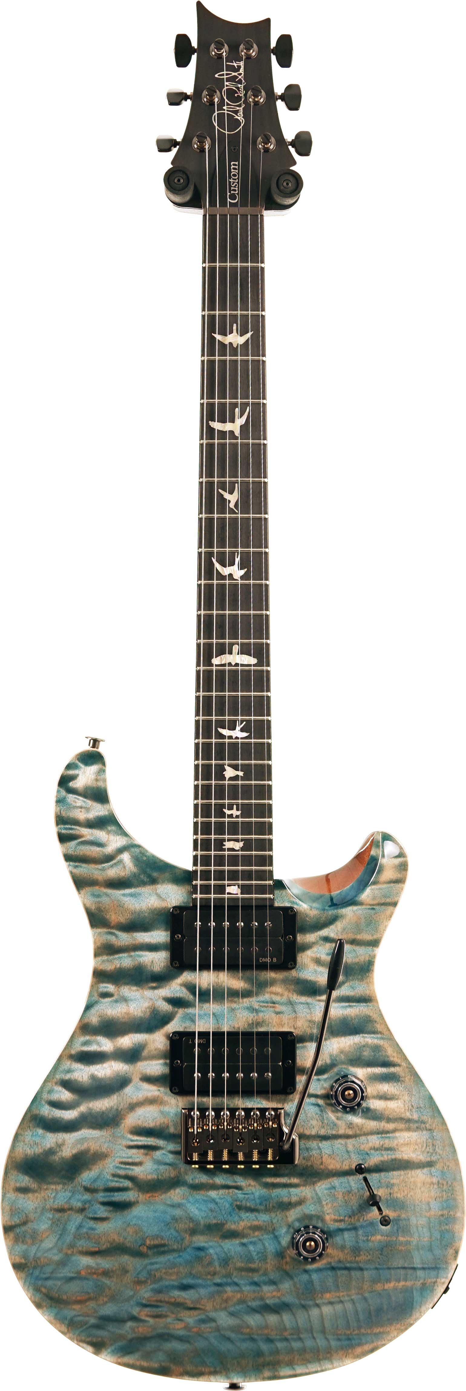 PRS Custom 24 Artist Quilt Top Faded Indigo with Korean Awabi Birds #0428143