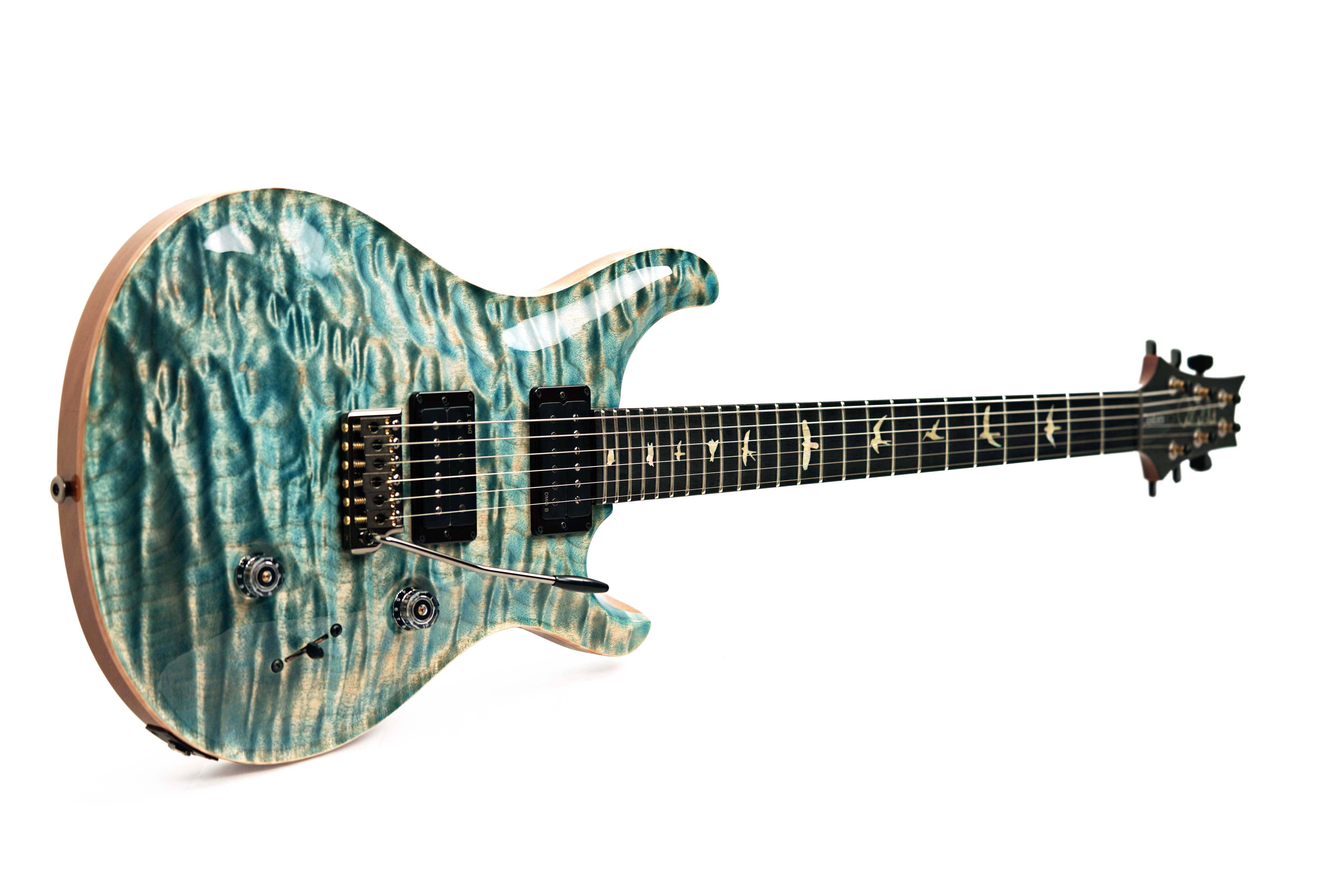 PRS Custom 24 Artist Quilt Top Faded Indigo with Korean Awabi Birds #0428143