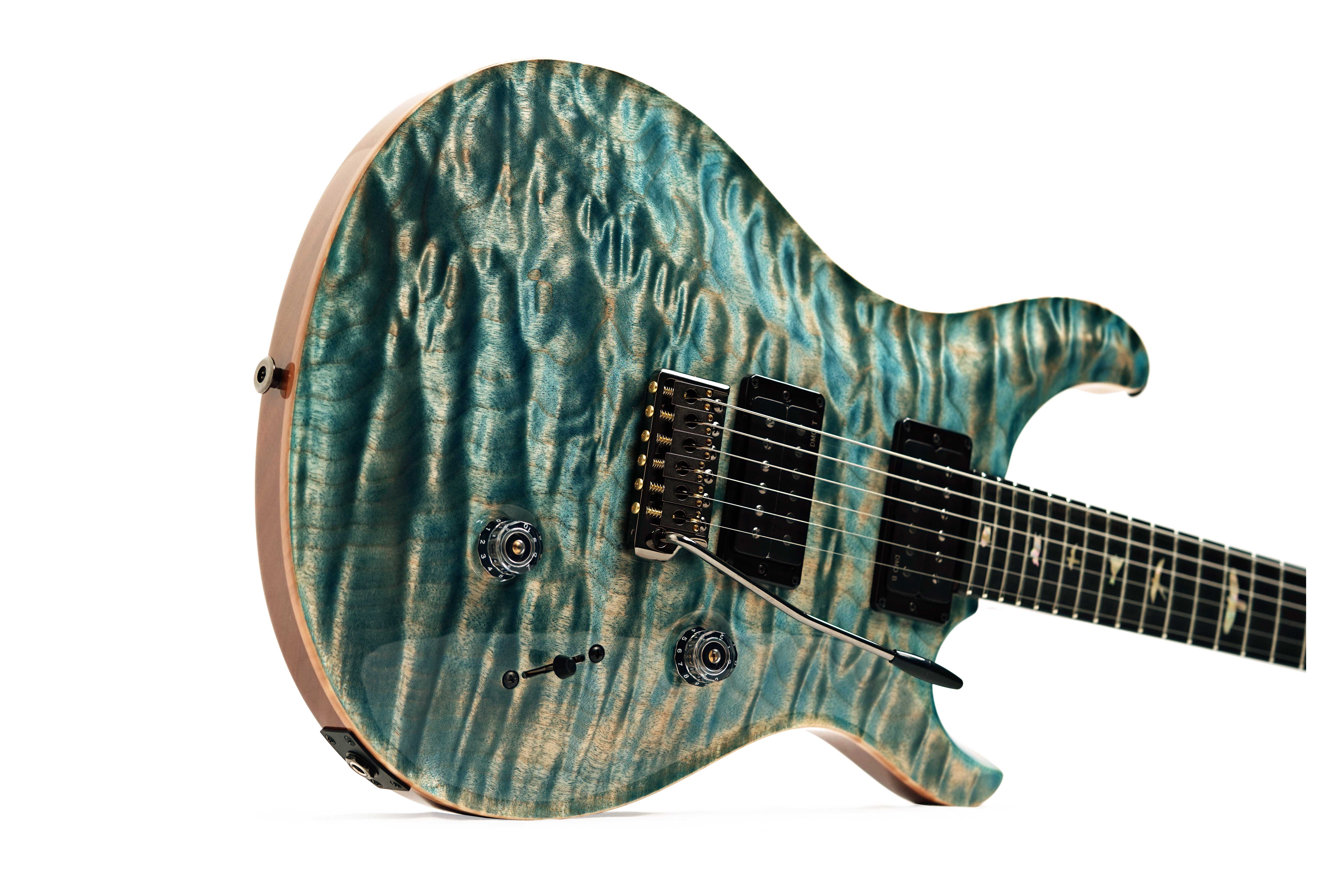 PRS Custom 24 Artist Quilt Top Faded Indigo with Korean Awabi Birds #0428143