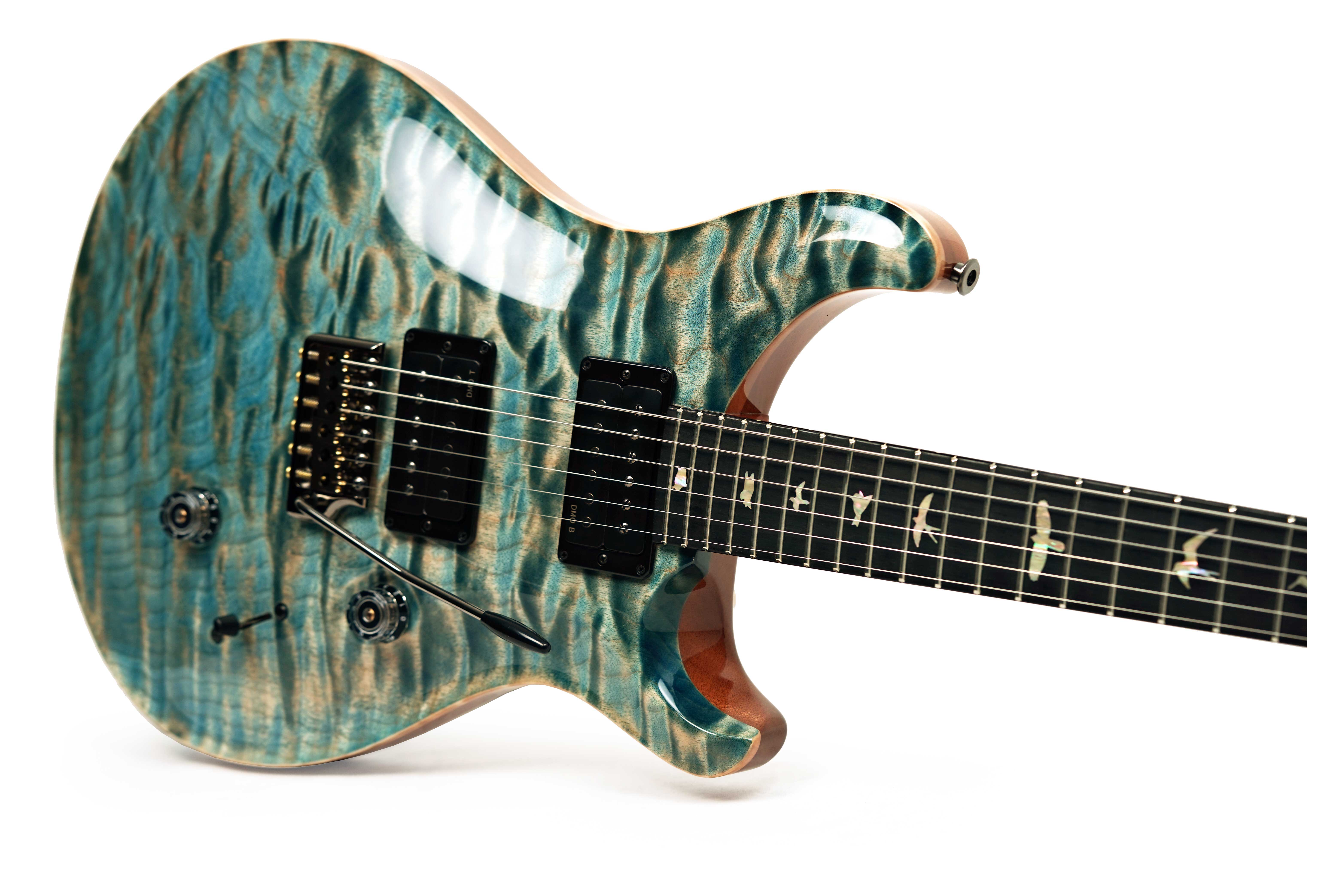 PRS Custom 24 Artist Quilt Top Faded Indigo with Korean Awabi Birds #0428143