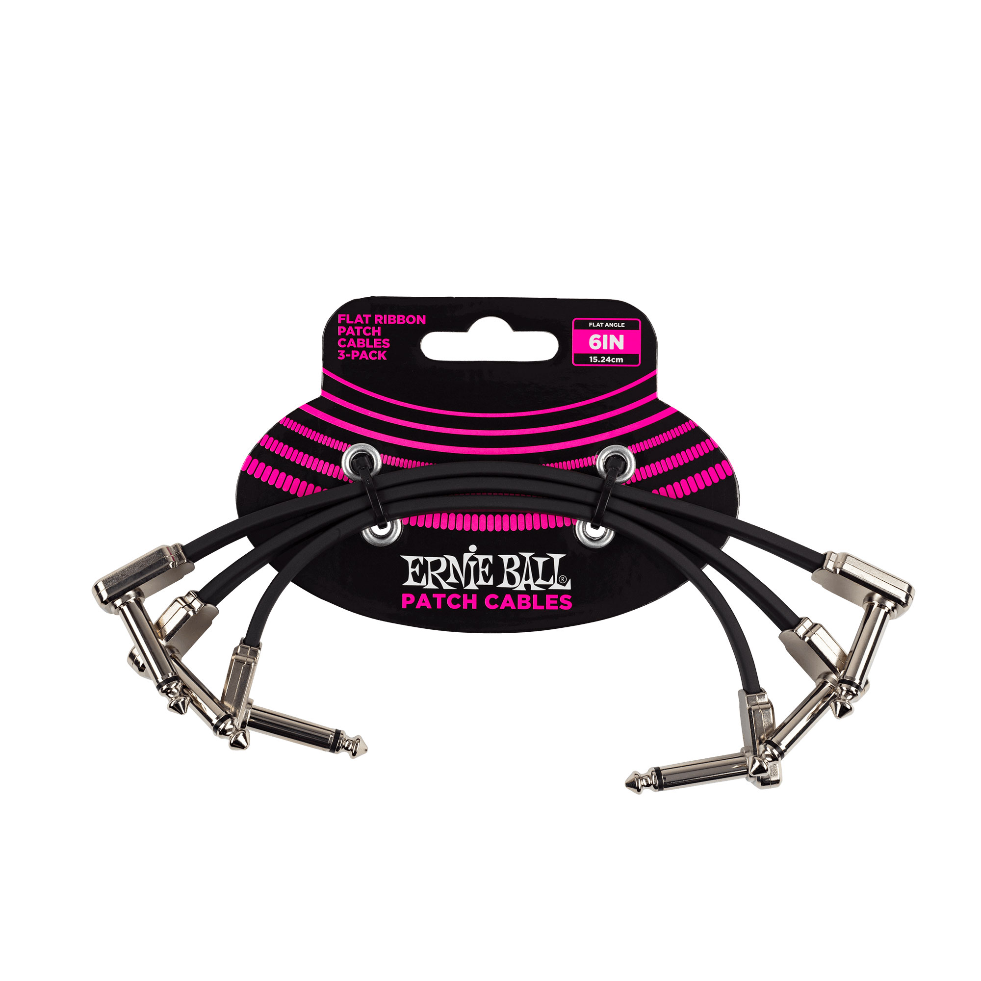 Ernie Ball P06221 6 Inch Flat Ribbon Patch Cable 3 Pack Black