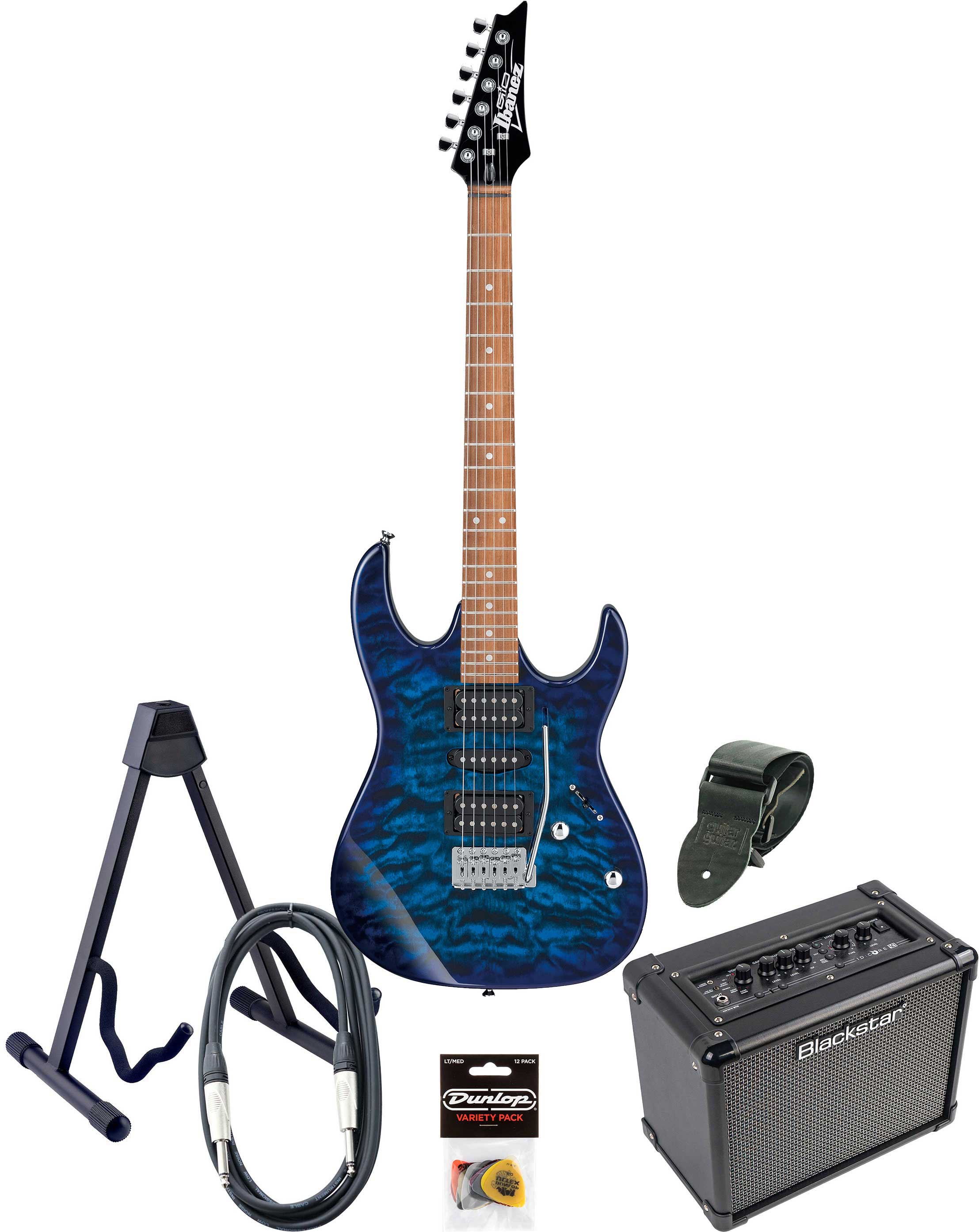 Ibanez Gio GRX70QA & ID Core Pack Transparent Blue Burst