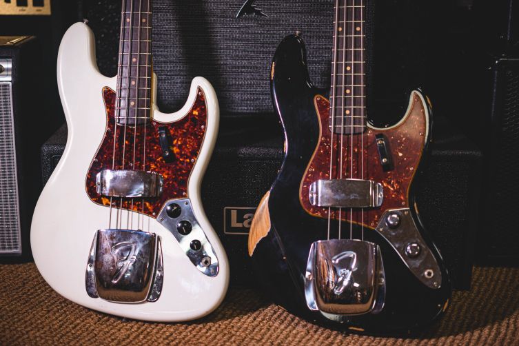 Fender 1964 Jazz Basses in Olympic White and Relic Aged Black